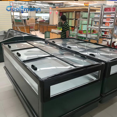 Dispositivo di raffreddamento refrigerato congelatore orizzontale dell'armadietto di esposizione dell'isola del supermercato